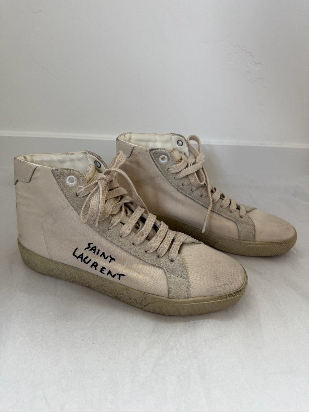 Saint Laurent SL/06 High Top Sneakers Cream Size 38
